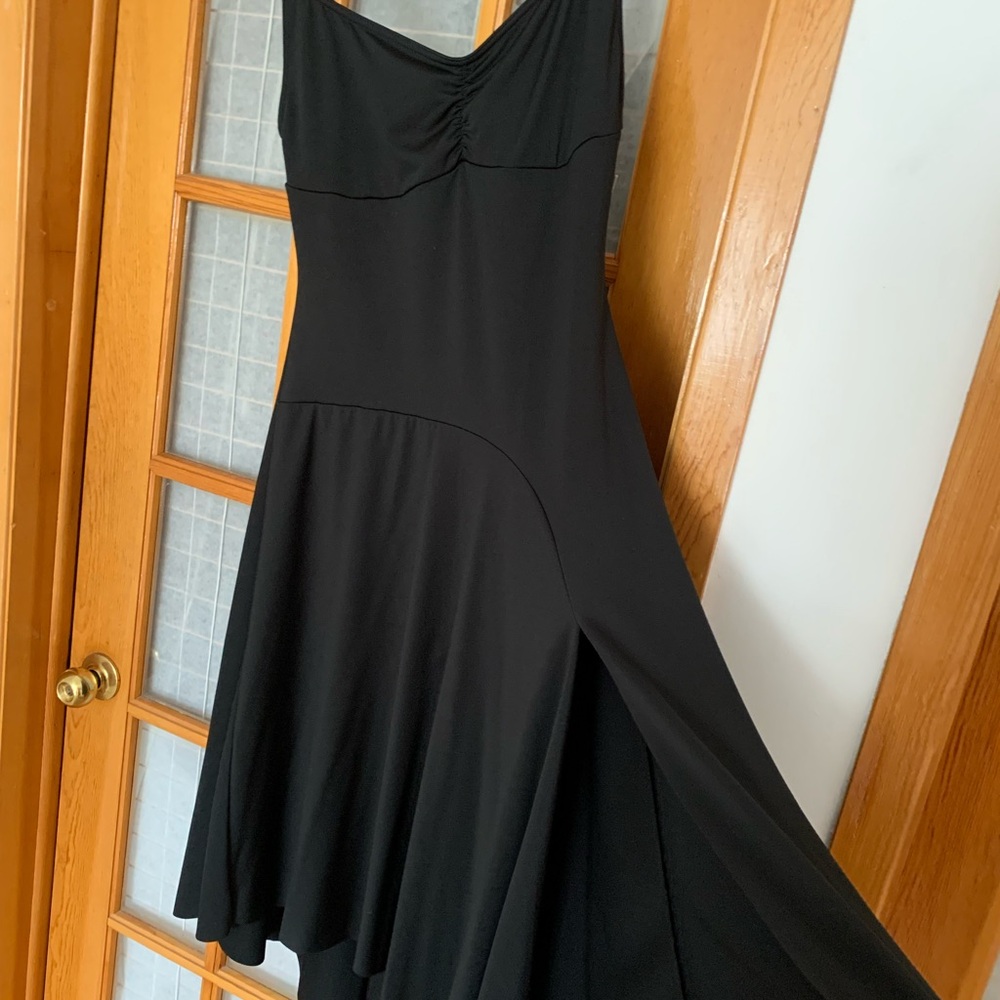 Black Asymmetrical A-line Cocktail Dress ( Latin dance dress with body built in